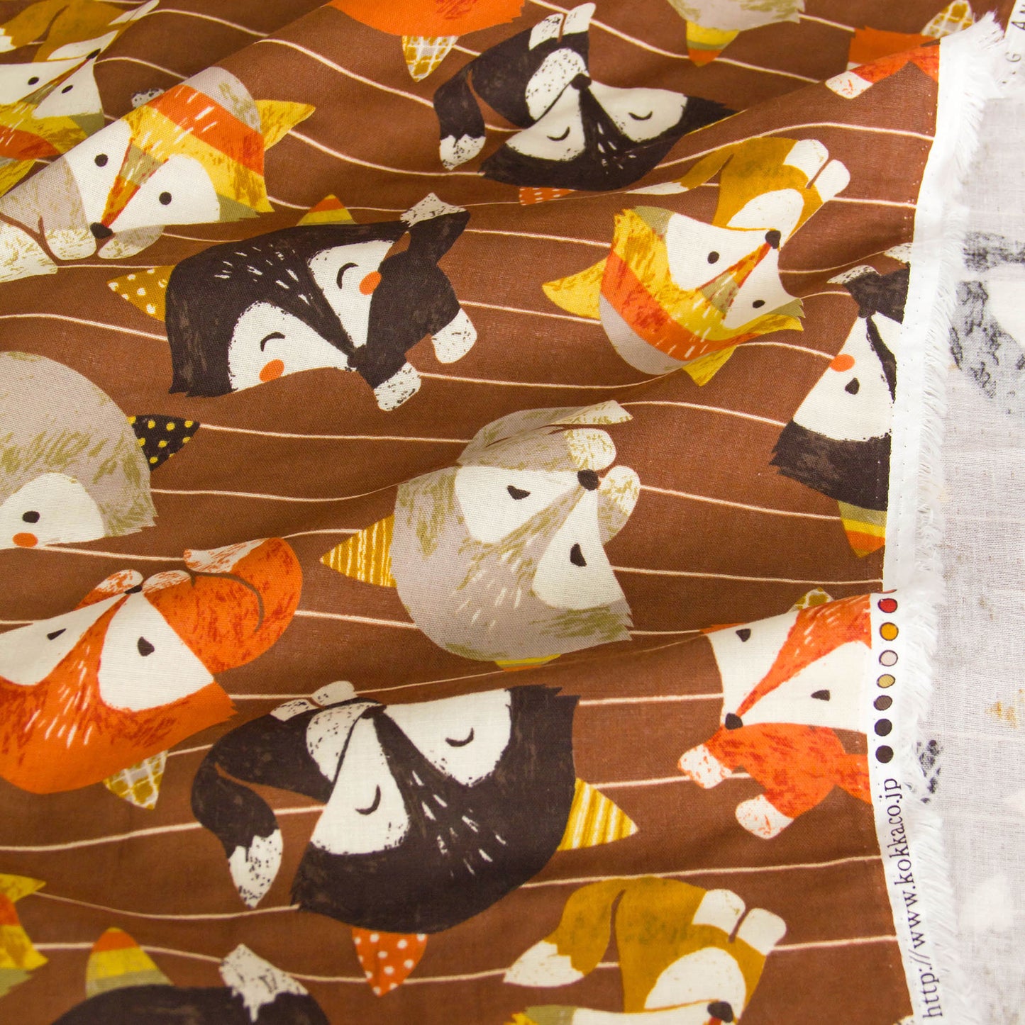 Cotton Double Gauze Fabric Cute Cartoon Fox Brown by the Yard