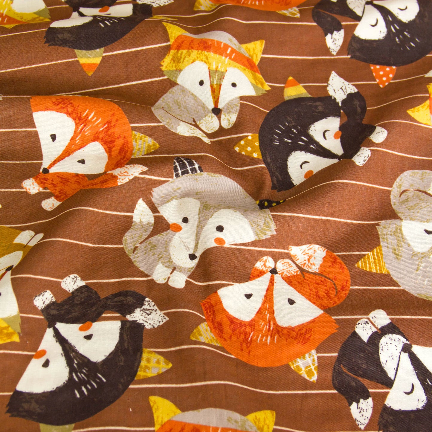 Cotton Double Gauze Fabric Cute Cartoon Fox Brown by the Yard