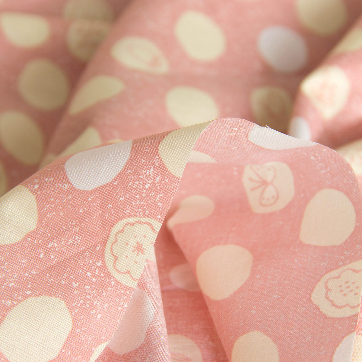 Polka Dot Cotton Fabric Butterfly Print Pastel Pink by the Yard