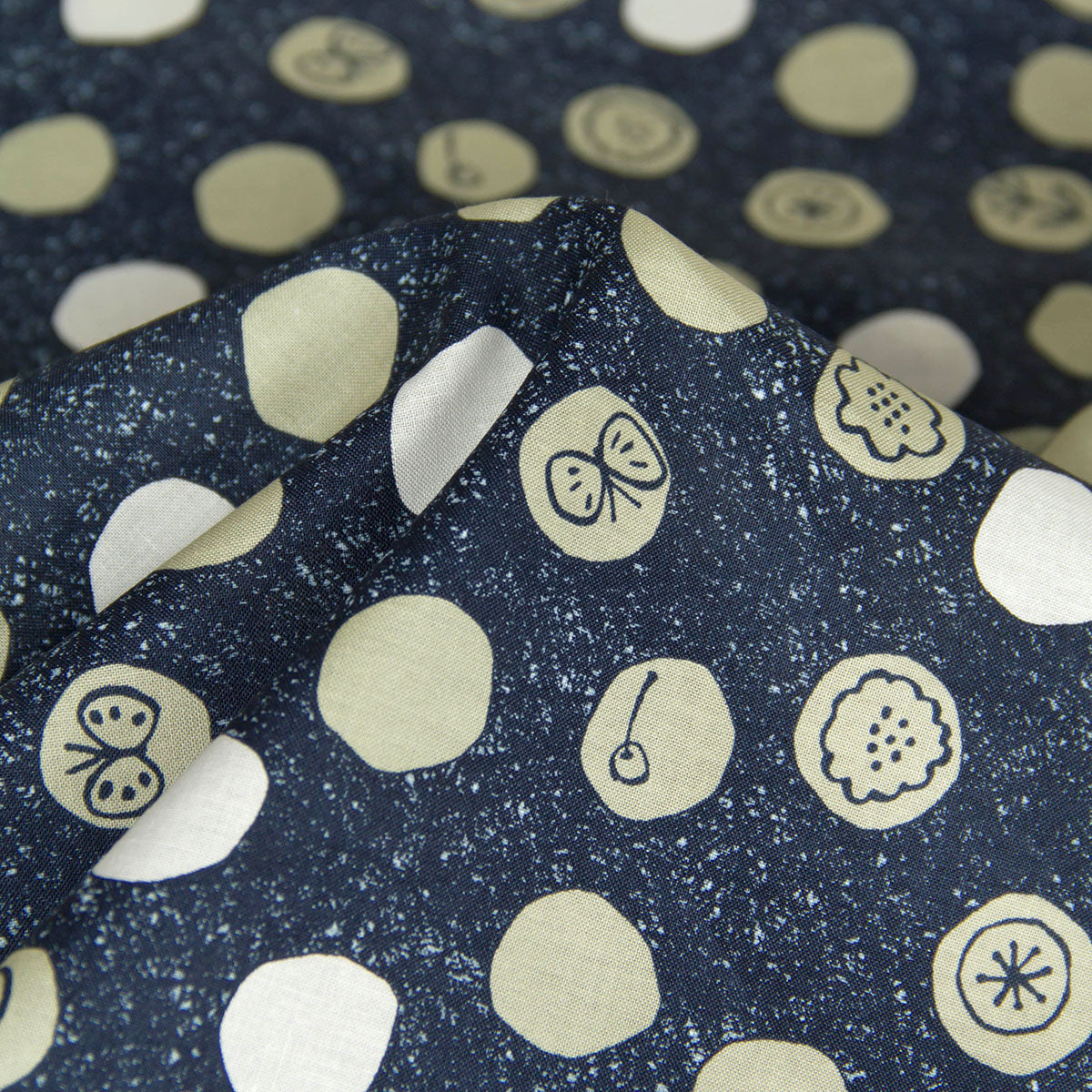 Polka Dot Cotton Fabric Butterfly Print  Dark Blue by the Yard