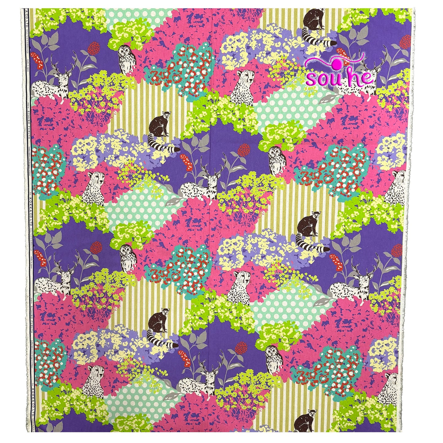 Toile de coton et lin Echino par Etsuko Furuya, motif losanges bleus, vendue au mètre