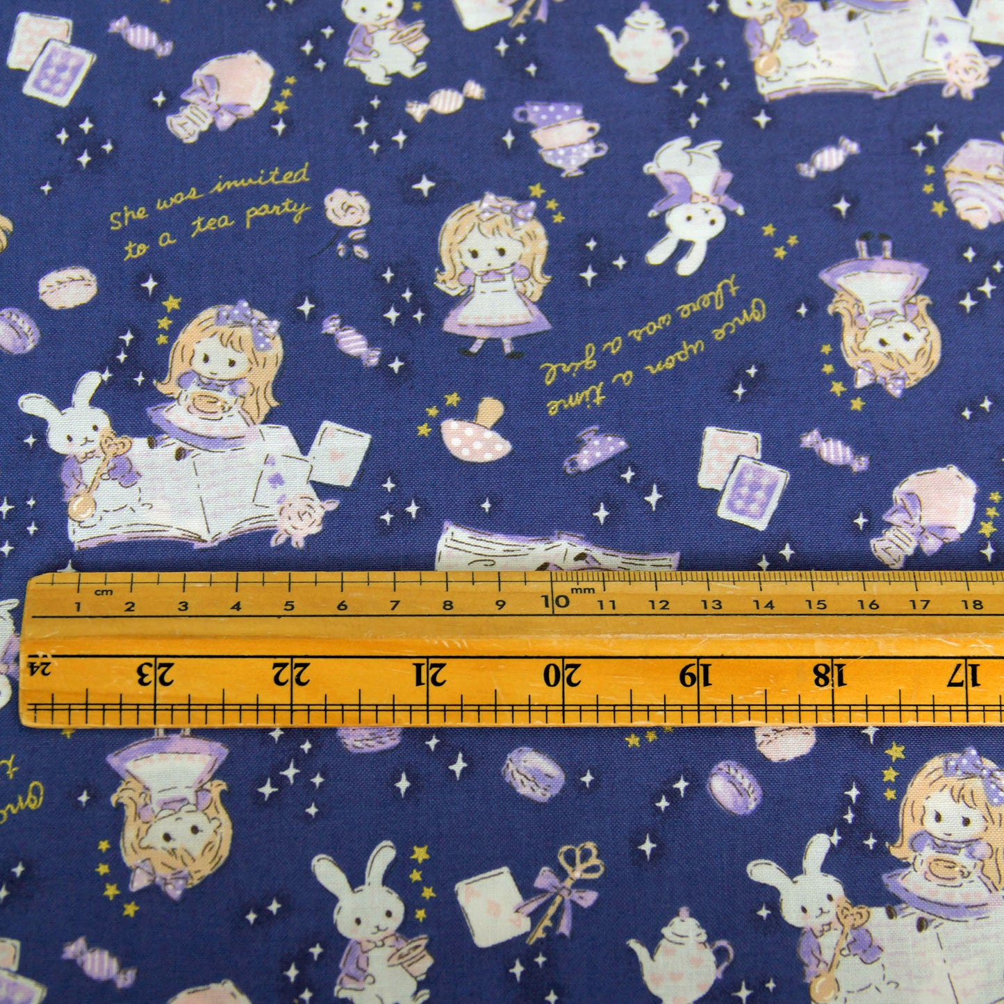 Cute Girl & Bunny Cotton Fabric with Golden Stars by the Yard
