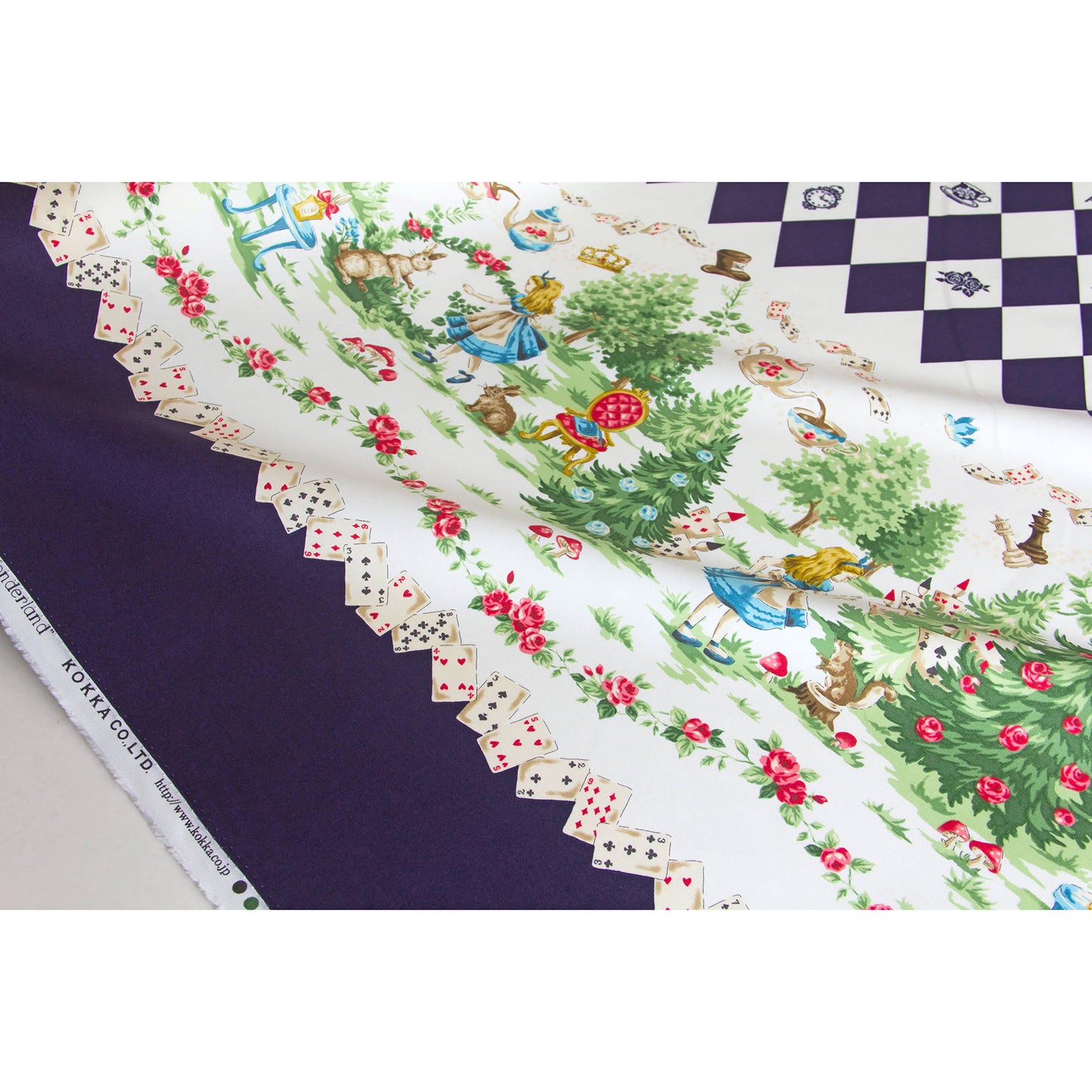 Tissu léger en coton lawn, motif Kokka Flower, noir, vendu au mètre