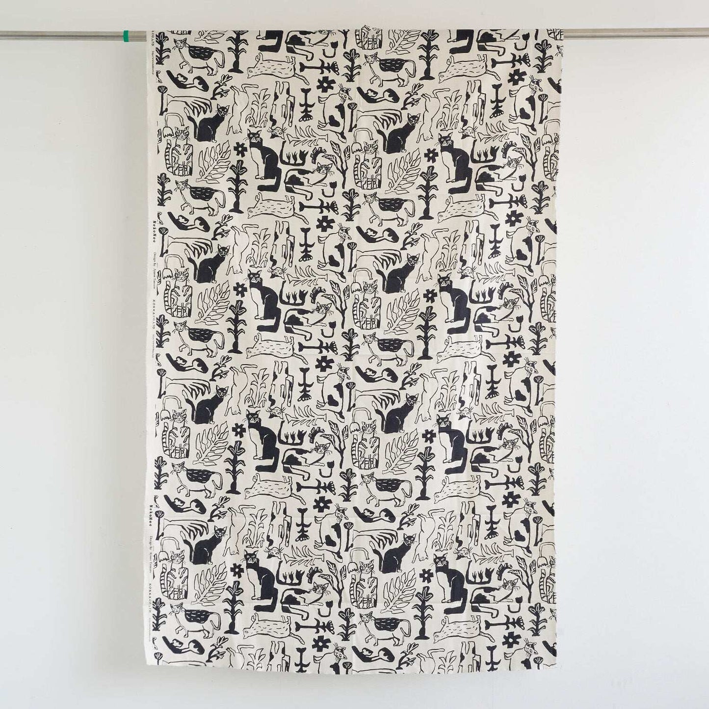 NekoNoe Cotton Linen Fabric Abstract Sketch Cats Plant Pattern Natural by the Yard